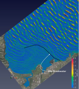 Plan view of modeled waves coming into Hilo Bay